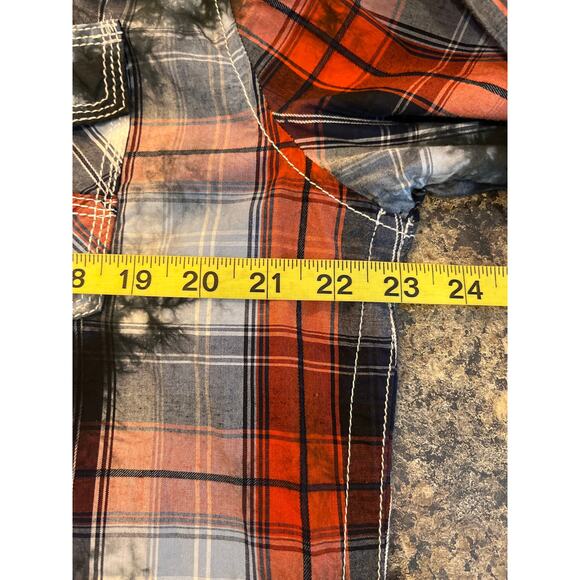 BKE Size XL Mens Vintage Timberjack Shirt Pearl Snap Blue Orange Plaid Shirt - Picture 8 of 9